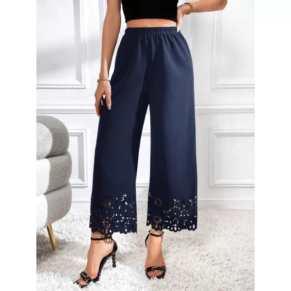 SweatyRocks Women's Elegant Elastic Waist Wide Leg Pants Cut Out Scallop Leg Pants