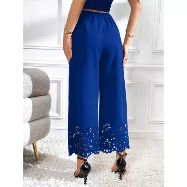 SweatyRocks Women's Elegant Elastic Waist Wide Leg Pants Cut Out Scallop Leg Pants