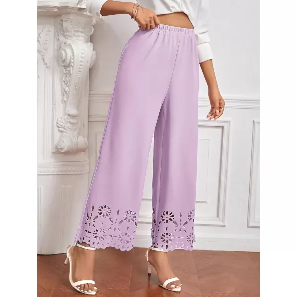 SweatyRocks Women's Elegant Elastic Waist Wide Leg Pants Cut Out Scallop Leg Pants