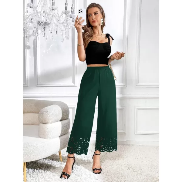 SweatyRocks Women's Elegant Elastic Waist Wide Leg Pants Cut Out Scallop Leg Pants