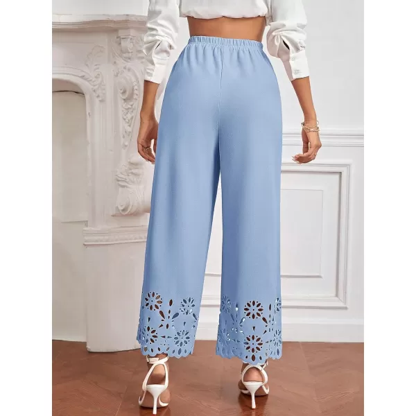 SweatyRocks Women's Elegant Elastic Waist Wide Leg Pants Cut Out Scallop Leg Pants