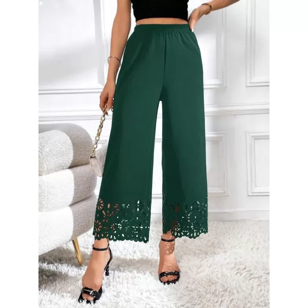 SweatyRocks Women's Elegant Elastic Waist Wide Leg Pants Cut Out Scallop Leg Pants