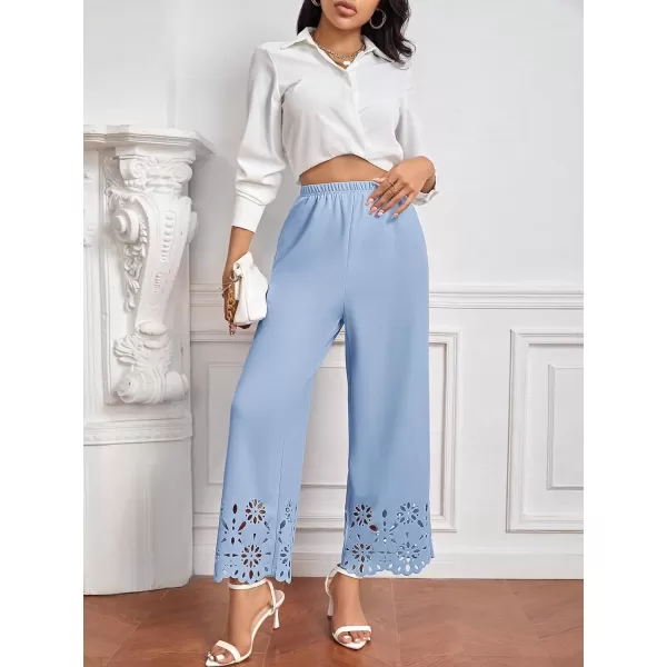 SweatyRocks Women's Elegant Elastic Waist Wide Leg Pants Cut Out Scallop Leg Pants