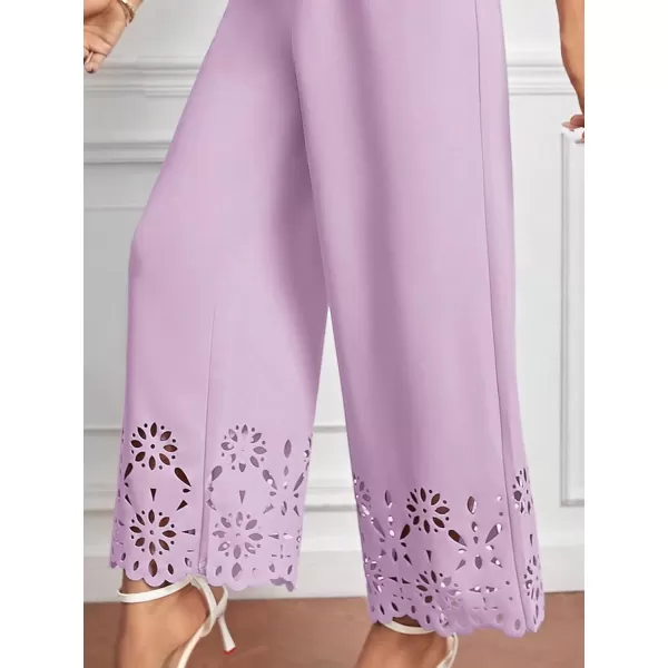 SweatyRocks Women's Elegant Elastic Waist Wide Leg Pants Cut Out Scallop Leg Pants