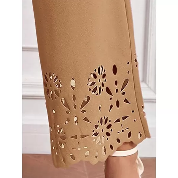 SweatyRocks Women's Elegant Elastic Waist Wide Leg Pants Cut Out Scallop Leg Pants