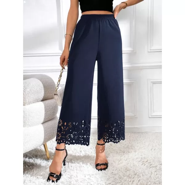 SweatyRocks Women's Elegant Elastic Waist Wide Leg Pants Cut Out Scallop Leg Pants