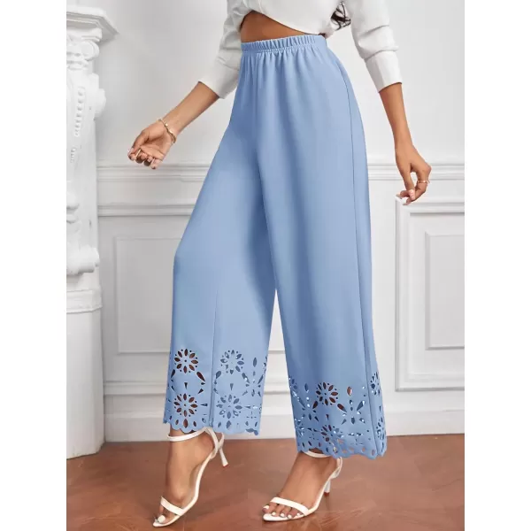 SweatyRocks Women's Elegant Elastic Waist Wide Leg Pants Cut Out Scallop Leg Pants