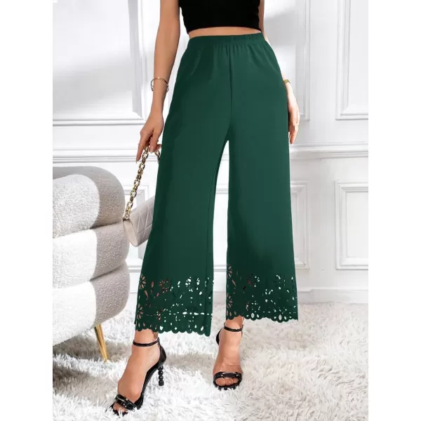 SweatyRocks Women's Elegant Elastic Waist Wide Leg Pants Cut Out Scallop Leg Pants