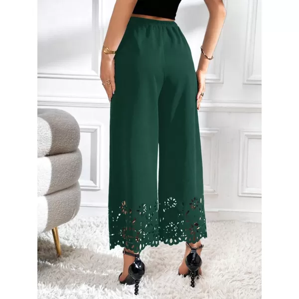 SweatyRocks Women's Elegant Elastic Waist Wide Leg Pants Cut Out Scallop Leg Pants