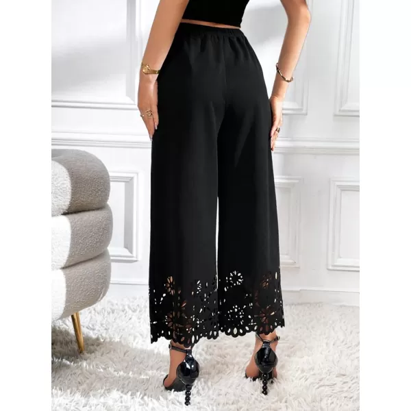 SweatyRocks Women's Elegant Elastic Waist Wide Leg Pants Cut Out Scallop Leg Pants