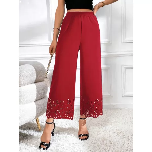 SweatyRocks Women's Elegant Elastic Waist Wide Leg Pants Cut Out Scallop Leg Pants