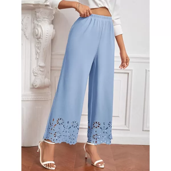 SweatyRocks Women's Elegant Elastic Waist Wide Leg Pants Cut Out Scallop Leg Pants