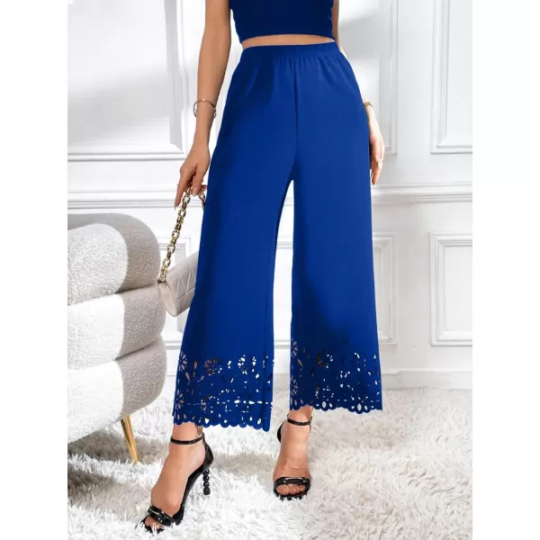 SweatyRocks Women's Elegant Elastic Waist Wide Leg Pants Cut Out Scallop Leg Pants