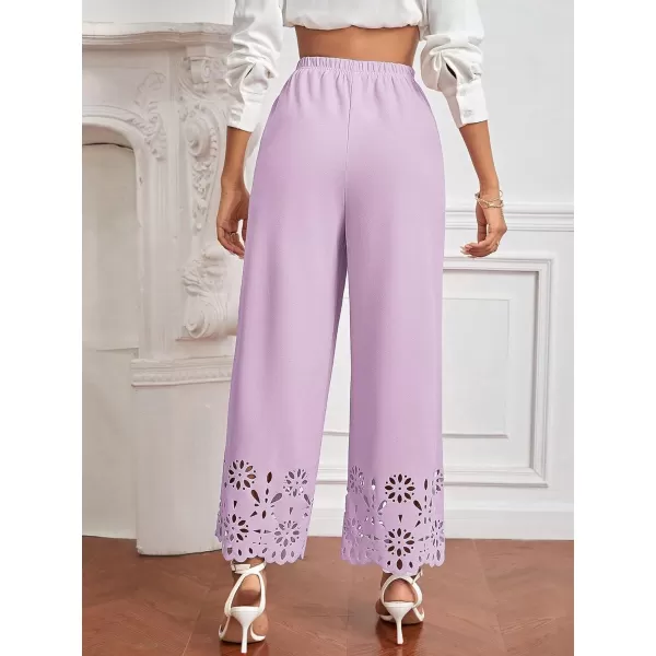 SweatyRocks Women's Elegant Elastic Waist Wide Leg Pants Cut Out Scallop Leg Pants
