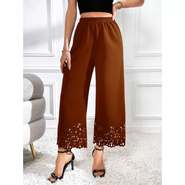 SweatyRocks Women's Elegant Elastic Waist Wide Leg Pants Cut Out Scallop Leg Pants