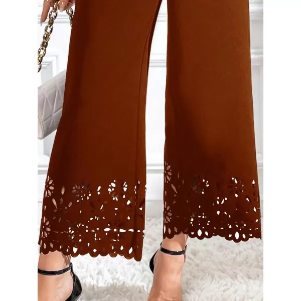 SweatyRocks Women's Elegant Elastic Waist Wide Leg Pants Cut Out Scallop Leg Pants