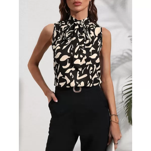 SweatyRocks Women's Elegant Graphic Print Bow Tie Neck Blouse Keyhole Back Sleeveless Tank Top