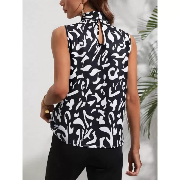 SweatyRocks Women's Elegant Graphic Print Bow Tie Neck Blouse Keyhole Back Sleeveless Tank Top