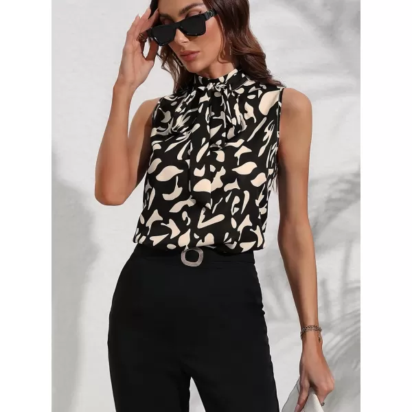 SweatyRocks Women's Elegant Graphic Print Bow Tie Neck Blouse Keyhole Back Sleeveless Tank Top