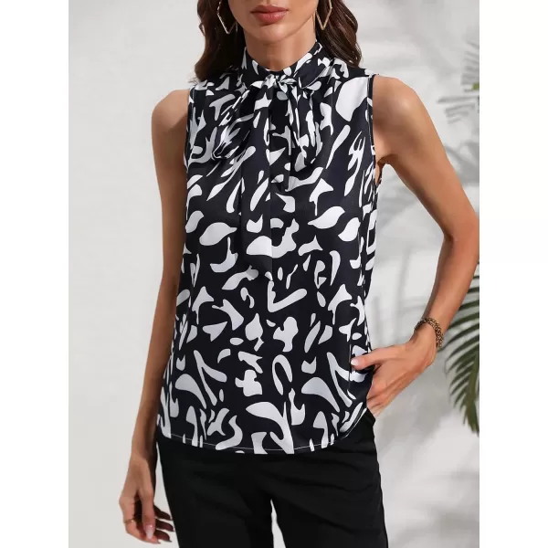 SweatyRocks Women's Elegant Graphic Print Bow Tie Neck Blouse Keyhole Back Sleeveless Tank Top