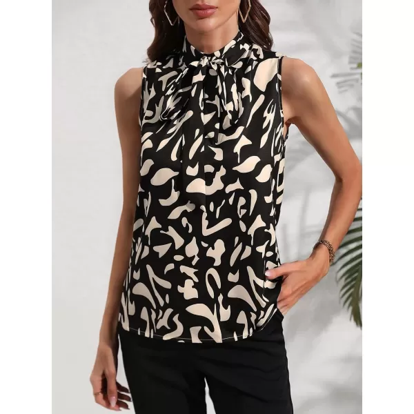 SweatyRocks Women's Elegant Graphic Print Bow Tie Neck Blouse Keyhole Back Sleeveless Tank Top