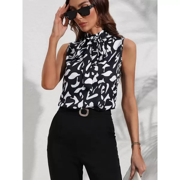 SweatyRocks Women's Elegant Graphic Print Bow Tie Neck Blouse Keyhole Back Sleeveless Tank Top
