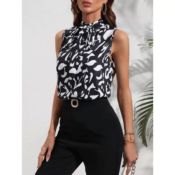 SweatyRocks Women's Elegant Graphic Print Bow Tie Neck Blouse Keyhole Back Sleeveless Tank Top