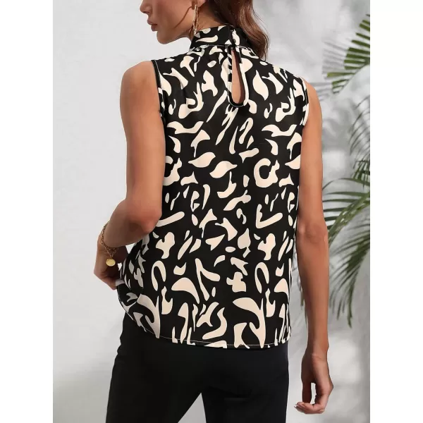 SweatyRocks Women's Elegant Graphic Print Bow Tie Neck Blouse Keyhole Back Sleeveless Tank Top