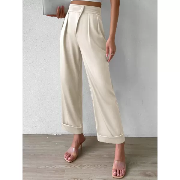 SweatyRocks Women's Elegant High Waist Roll Up Hem Pleated Wide Leg Pants with Pocket