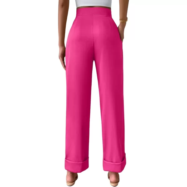 SweatyRocks Women's Elegant High Waist Roll Up Hem Pleated Wide Leg Pants with Pocket