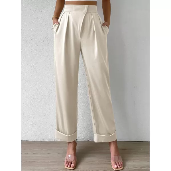 SweatyRocks Women's Elegant High Waist Roll Up Hem Pleated Wide Leg Pants with Pocket