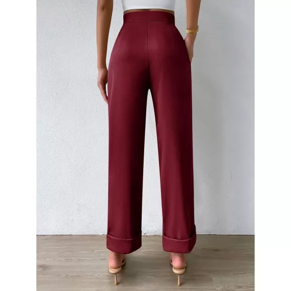 SweatyRocks Women's Elegant High Waist Roll Up Hem Pleated Wide Leg Pants with Pocket