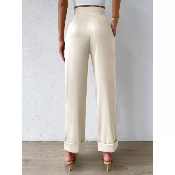 SweatyRocks Women's Elegant High Waist Roll Up Hem Pleated Wide Leg Pants with Pocket