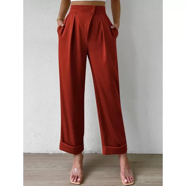 SweatyRocks Women's Elegant High Waist Roll Up Hem Pleated Wide Leg Pants with Pocket