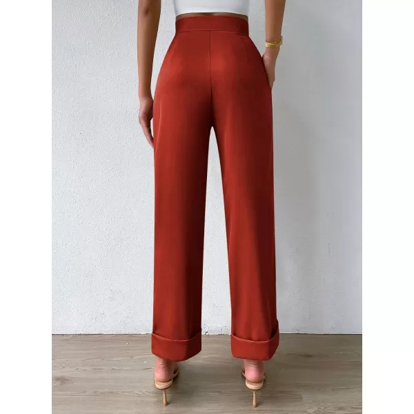 SweatyRocks Women's Elegant High Waist Roll Up Hem Pleated Wide Leg Pants with Pocket
