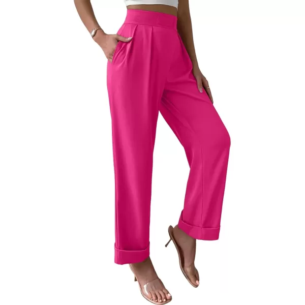SweatyRocks Women's Elegant High Waist Roll Up Hem Pleated Wide Leg Pants with Pocket