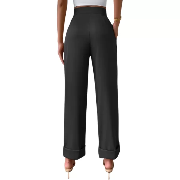 SweatyRocks Women's Elegant High Waist Roll Up Hem Pleated Wide Leg Pants with Pocket