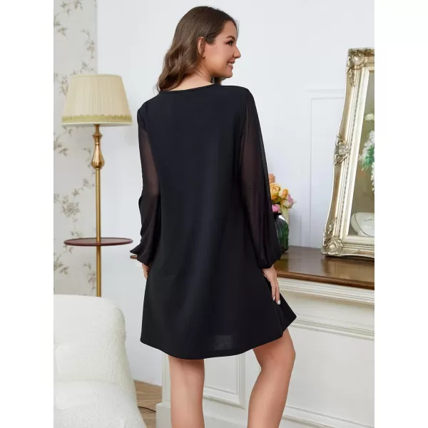 SweatyRocks Women's Elegant Mesh Contrast Long Sleeve A Line Mini Short Dress