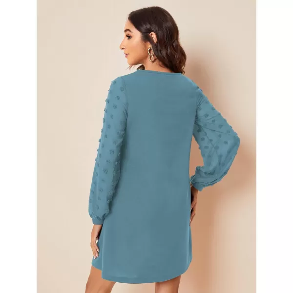 SweatyRocks Women's Elegant Mesh Contrast Long Sleeve A Line Mini Short Dress