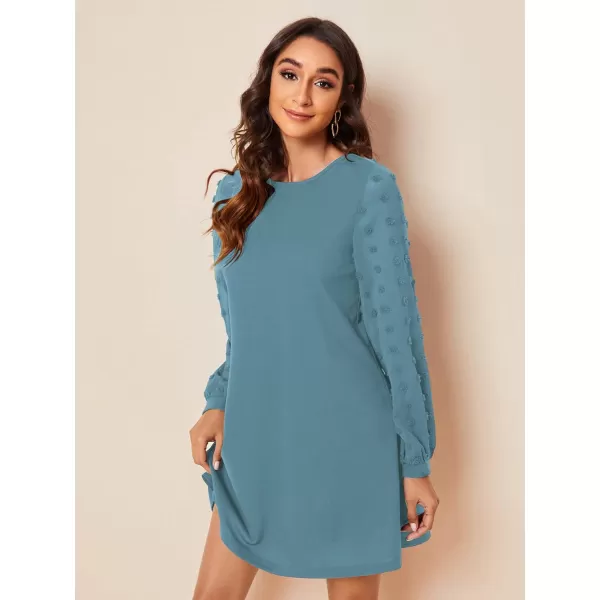 SweatyRocks Women's Elegant Mesh Contrast Long Sleeve A Line Mini Short Dress