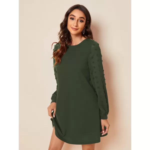 SweatyRocks Women's Elegant Mesh Contrast Long Sleeve A Line Mini Short Dress