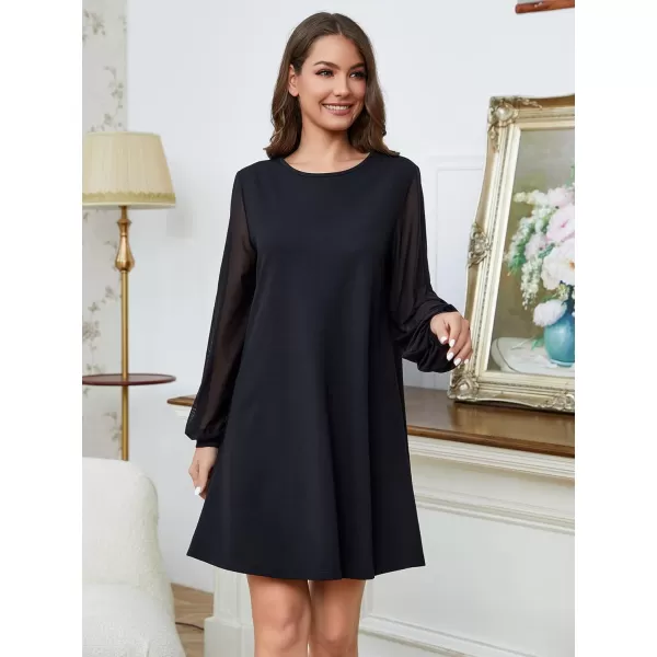 SweatyRocks Women's Elegant Mesh Contrast Long Sleeve A Line Mini Short Dress