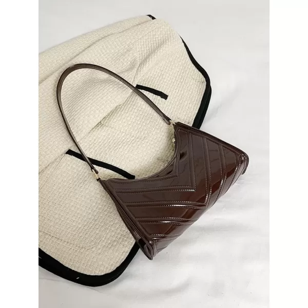 SweatyRocks Women's Elegant PU Leather Shoulder Bag Chevron Pattern Zip Top Handbag Mini Bag