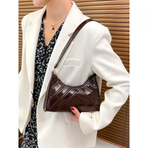 SweatyRocks Women's Elegant PU Leather Shoulder Bag Chevron Pattern Zip Top Handbag Mini Bag