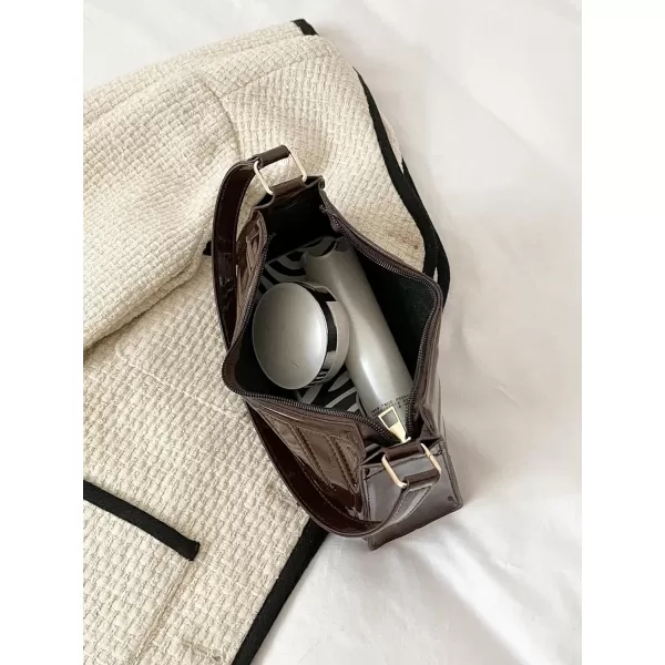 SweatyRocks Women's Elegant PU Leather Shoulder Bag Chevron Pattern Zip Top Handbag Mini Bag