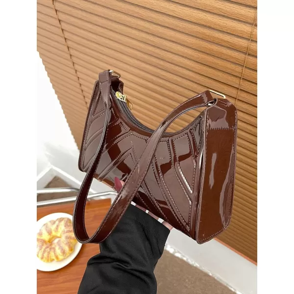 SweatyRocks Women's Elegant PU Leather Shoulder Bag Chevron Pattern Zip Top Handbag Mini Bag