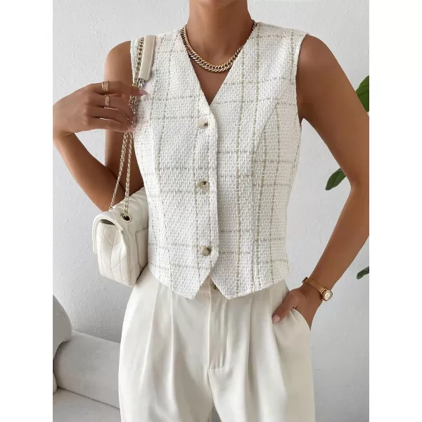 SweatyRocks Women's Elegant Plaid Print Sleeveless V Neck Button Down Blazer Vest Jacket