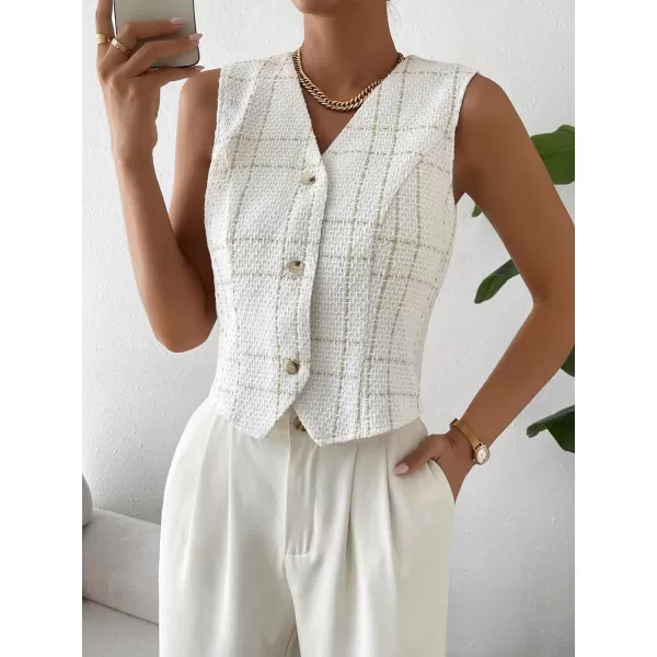SweatyRocks Women's Elegant Plaid Print Sleeveless V Neck Button Down Blazer Vest Jacket