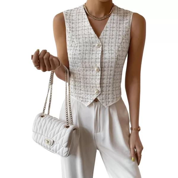 SweatyRocks Women's Elegant Plaid Print Sleeveless V Neck Button Down Blazer Vest Jacket