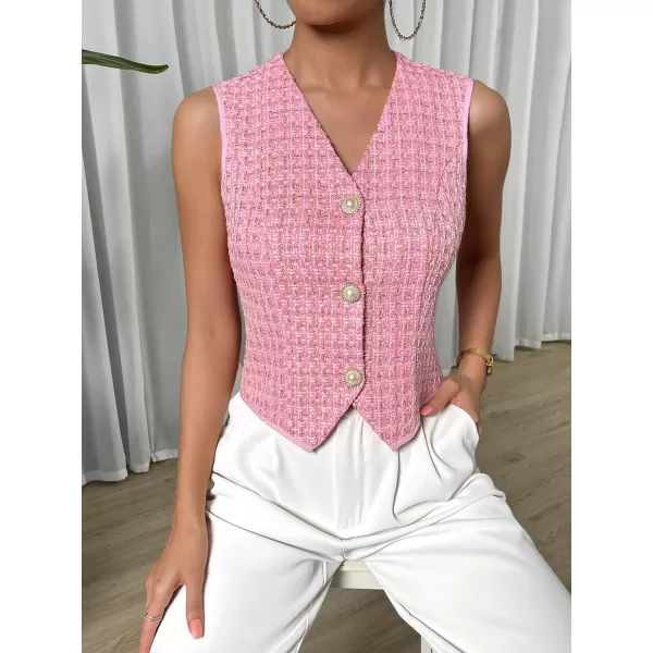 SweatyRocks Women's Elegant Plaid Print Sleeveless V Neck Button Down Blazer Vest Jacket